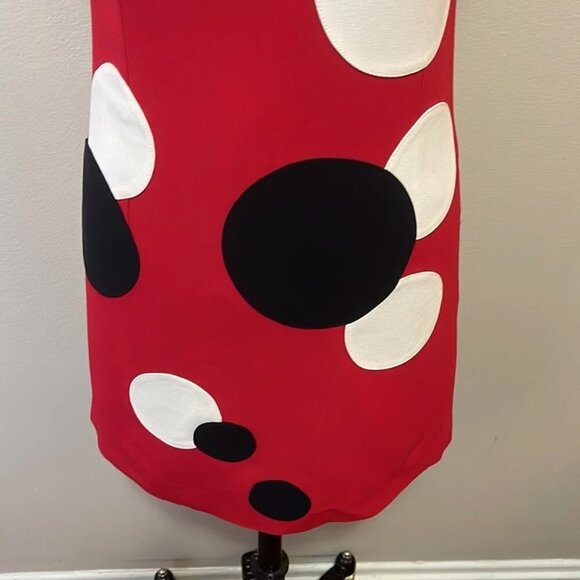 Moschino RED BLACK WHITE CIRCLE POLKA DOT DRESS FRAN NANNY USA 10 IT44 - Picture 8 of 14